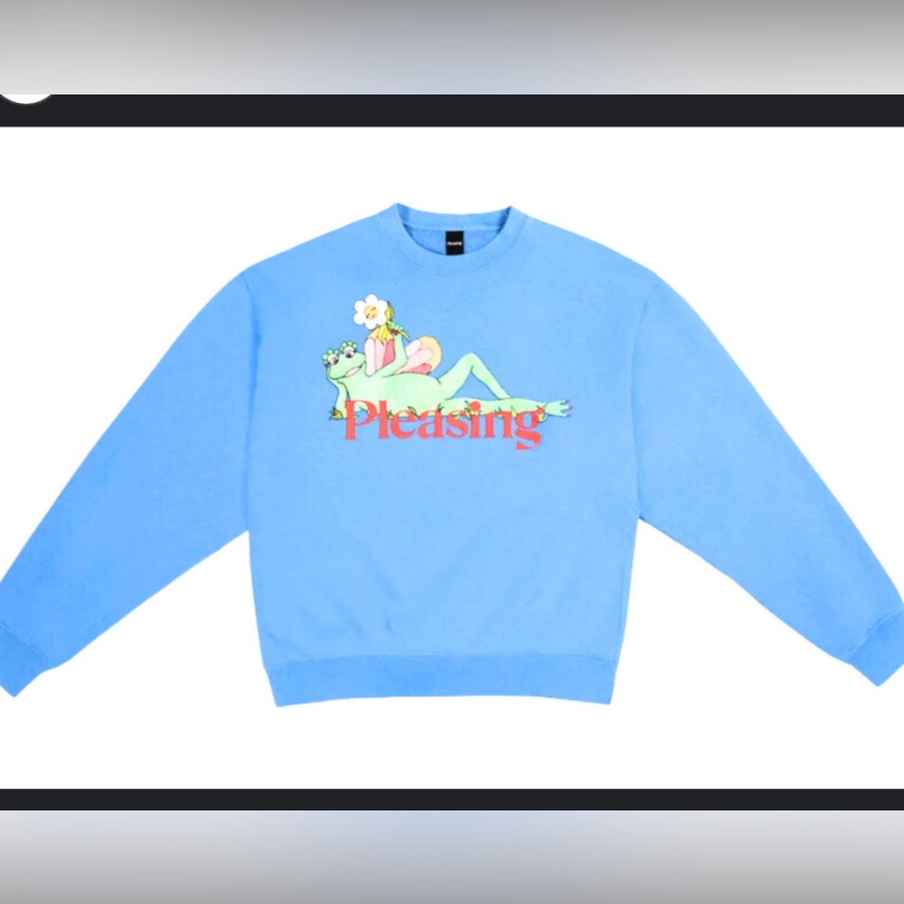 The Pleasing Frog Flower Crewneck Sweatshirt Adult Size Medium Sky Blue Cotton